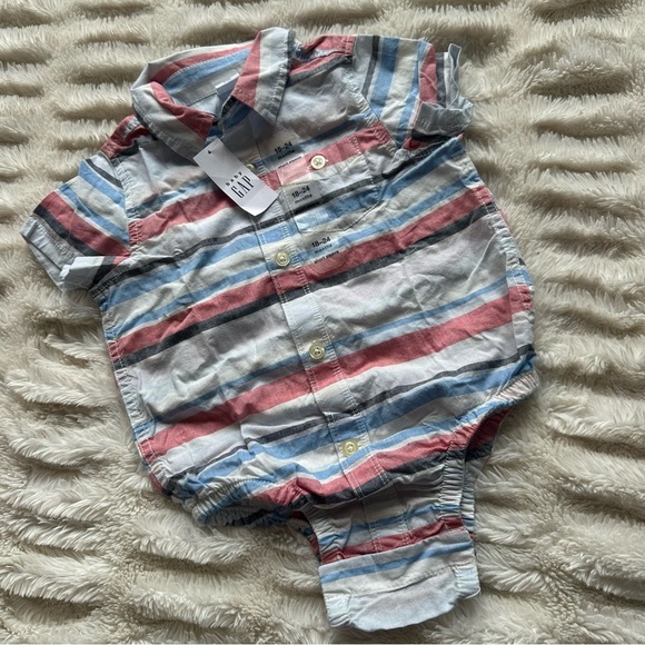 Baby GAP Baby Boy Striped Preppy Bodysuit Collar 4th July Dress Top Sz 18-24m - Picture 1 of 5